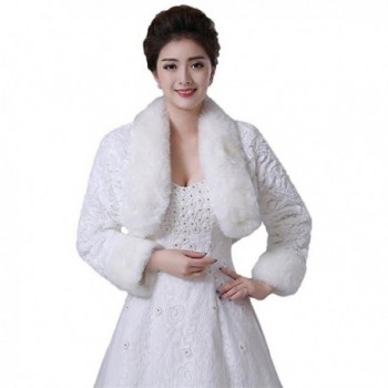 Oncefirst Women's Winter Faux Fur Wedding Jacket for Bride Wrap Shawl Bolero Jacket - Ivory - CX12MFEHOO5
