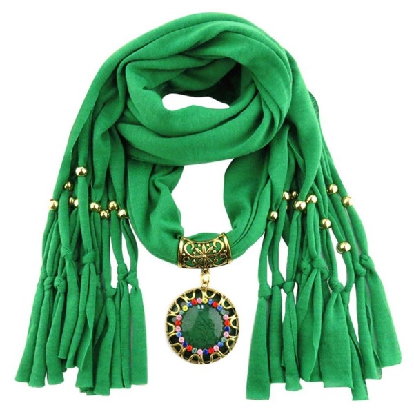 DDLBiz Women Pendant Scarf With Tassel Rhinestone Jewelry Scarves - Green - CP12N867XSF