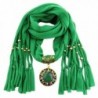 DDLBiz Women Pendant Scarf With Tassel Rhinestone Jewelry Scarves - Green - CP12N867XSF