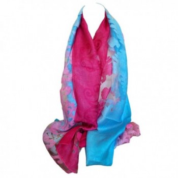 Plush Embossed Floral Print Silky Soft Organza Scarf Shawl Wrap Stole Head Scarves - Pink Blue - C617Z4I7SZ9