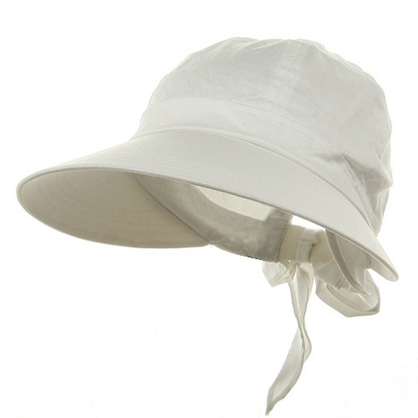 Ladies White Wide Brim Cotton Garden Beach Hat w/ Tie Back - CG11RBPZ10N