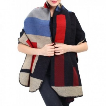 Blanket Scarf Plaid Shawl Women Poncho - Blanket Scarf- Wrap Shawl- Women Scarf Poncho - Black Red - C9187SKDK92