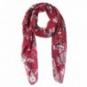 Lucky Leaf Women Long Lightweight Cozy Chiffon Flowers Butterflies Printed Scarf Shawl Wrap - Rose Burgundy - CS183RZICLZ