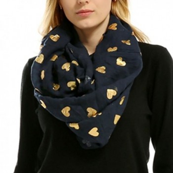 Women Soft Scarf Heart Shape Print Lightweight Shawl Bronzing Neck Wrap Scarves - Navy - CE187WK075K