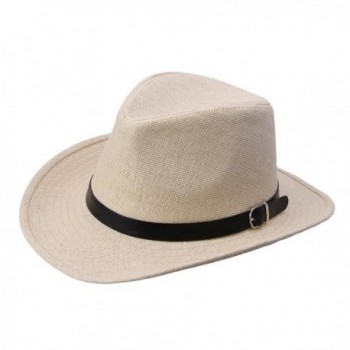 LETSQK Men's Summer Western style Straw Boven Cowboy Hat - Ivory - CN12EMTBHR1