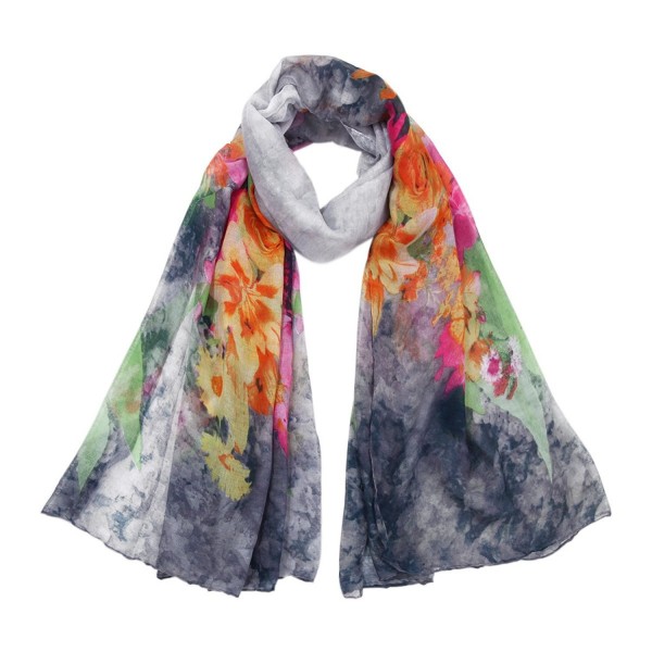 Elegant Painted Flower Floral Print Scarf Wrap - Different Colors - Grey - CM12EV655SH