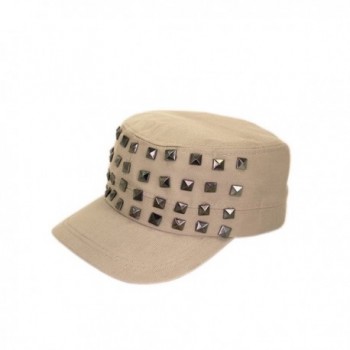 Adjustable Cotton Military Style Studded Front Army Cap Cadet Hat - Diff Colors Avail - Khaki - C911KUTXO5V