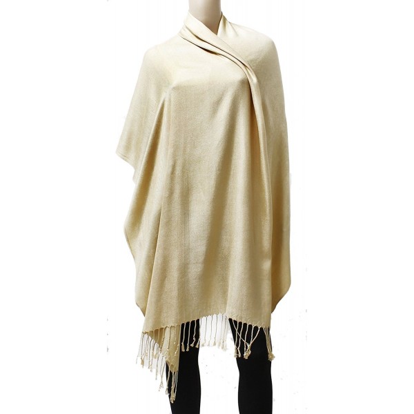 AN Womens Pashmina Shawl Scarf with Tassels Silk Soft Fashion Accessory - Champagne Gold - CJ1206OGXL1