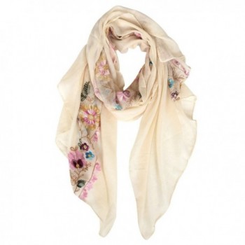 GERINLY Womens Scarfs Blossom Embroidery Soft Spring Wrap Shawl - Beige Yellow - CZ180CII6E4