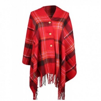 Colorful House Womens Winter Soft Tarten Plaid Scarf Blanket Shawl Wrap - Button Style (Red) - CT129IS7JF5
