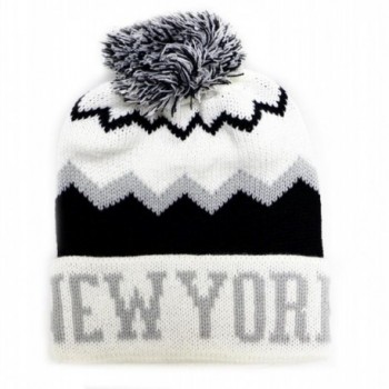 City Hunter Ck1040 Zig Zag Pattern New York Pom Pom Knit Hat (15 Colors) - White - CL110OJ9DZH