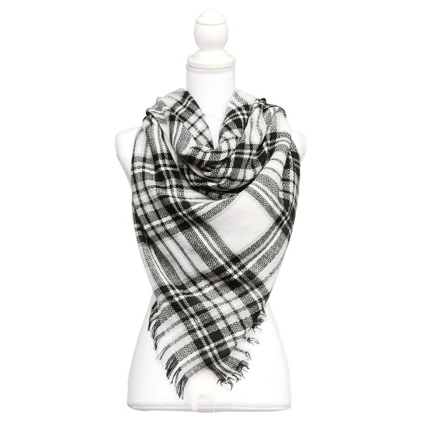 White/Black Tartan Womens Fashion Warm Winter Blanket Scarf Funky Monkey Scarves - CV1874TWNNG