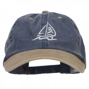 Sailboat Wave Embroidered Washed Two Tone Cap - Navy Khaki - CB124YMIYMR