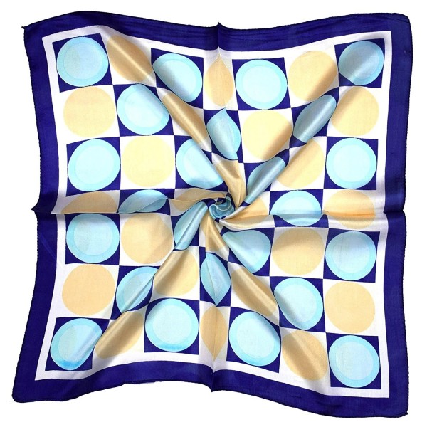 Blue Yellow Circle Printed Fine Small Silk Square Scarf - CN12OBBWDWN