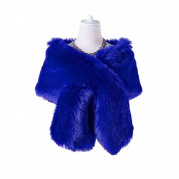 Changuan Women's Winter Fake Faux Fur Scarf Wrap Collar for Wedding Bridal Evening Shawl - Royal Blue - CZ189SAIQHK