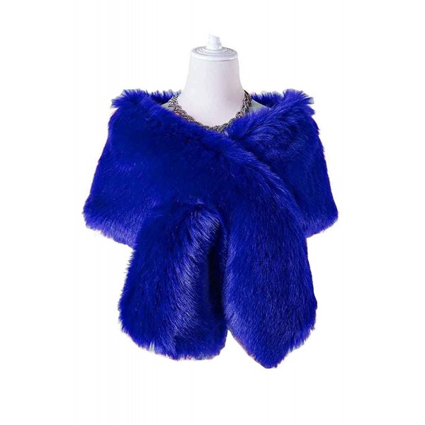 Changuan Women's Winter Fake Faux Fur Scarf Wrap Collar for Wedding Bridal Evening Shawl - Royal Blue - CZ189SAIQHK