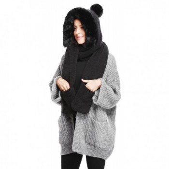 Soft Winter Warm Hooded Scarf Headscarf Neckwarmer Hoodie Hat - Pom Pom_black - C0186W3YC8K