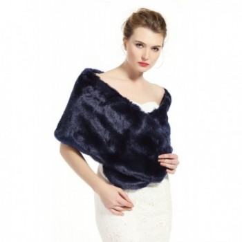 luxury Bridal Party Evening/Wedding Faux Fur Shawl Wrap Stole-S51(More Colors) - Navy Blue - CQ12O3PKHGQ