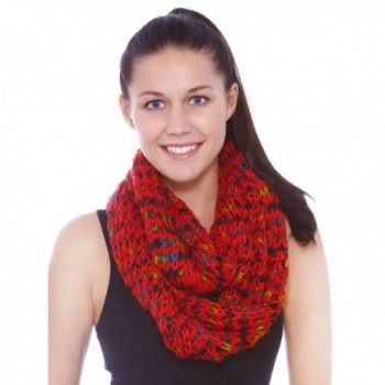 Simplicity Elegant Scarf in MultiColored Knit Extra Warm Circle Ring Scarves - Red w/ Multi Color - CH11GGUQECD