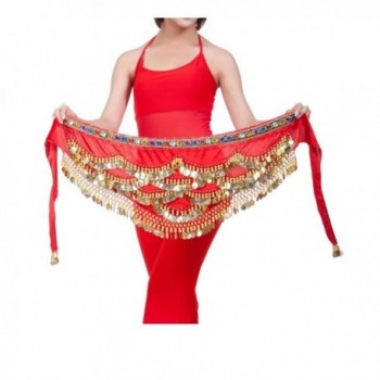 Ru Sweet Triangular Belly Dancing Hip Scarf Wrap Skirt And Gold Coins - Red - CS11TF7EWNR