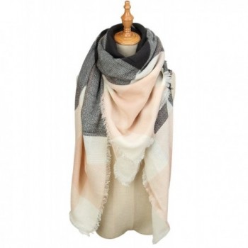 Genfien Women's Tassels Soft Plaid Tartan Scarf Winter Large Blanket Wrap Shawl - Pink - C0186YNOAIE