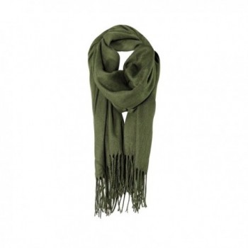 Olive Solid Color Fringe Womens Fashion Warm Winter Blanket Scarf Scarves - CF18778QZEK