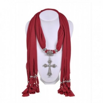 Alloy jewelry pendants necklace angel wings cross jewelry scarf women beaded scarves - Red11 - CU12G9UATC9