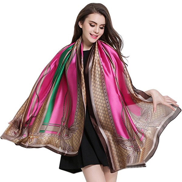 K-ELewon Silk Scarf Fashion Scarves Long Lightweight Sunscreen Shawls for Women - Rose Red - C8183D9QAH2