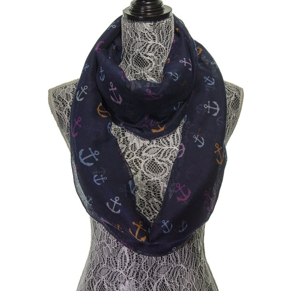 Scarfs for Women - Anchor Cute Sheer Nautical Circle Scarf - Fashion Infinity Womens Scarves - Navy Blue - CF11K0QZJG1