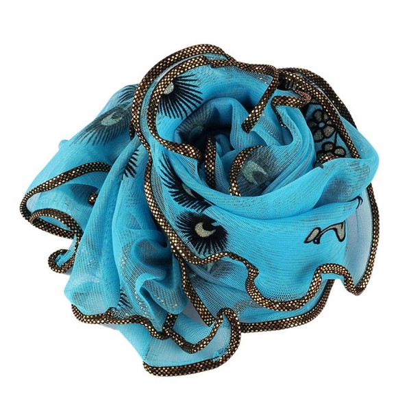 Coromose Women Trendy Gauze Peacock Triangle Veil Church Mantilla Scarf Shawl - Blue - CC11PA9VTV1