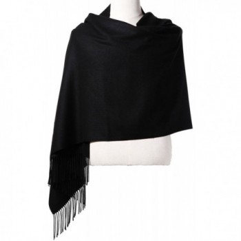 Womens Pashmina Shawl Wrap Scarf - Ohayomi Solid Color Cashmere (21 Colors) - Black - CN186M4XGCX