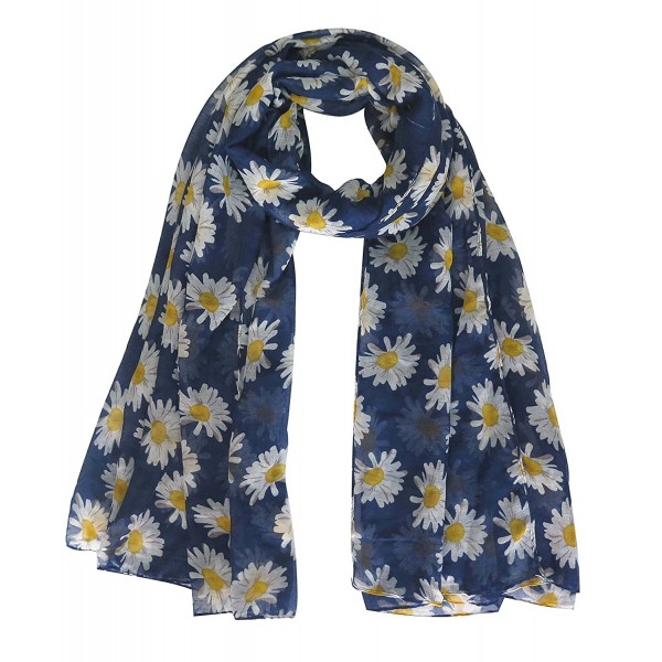 Lina & Lily Daisy Flower Print Women's Large Scarf Shawl Wrap - Navy Blue - CY11XAJEYA5