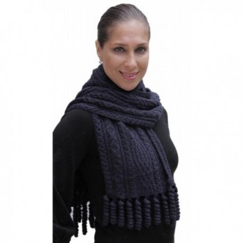 Hand Knitted Superfine Natural Alpaca Wool Cable Chunky Scarf Unisex Navy Blue - CW11H1CSHON