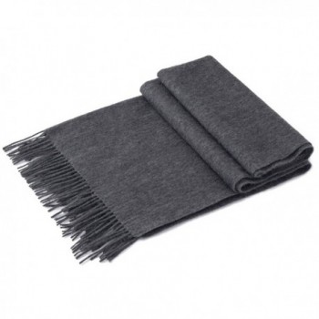 100% LAMBSWOOL PLAID SCARFS INFINITY WINTER DARK GREY CASHMERE FEEL LONG TARTAN SOLID COLOR WINTER - Dark Gray - CF189K7ARQ3