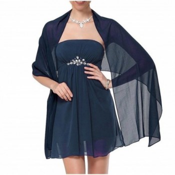 Nafusen Womens Chiffon Soft Wrap Scarf Shawl for Bridal Evening - Navy Blue - CV186XDXOKZ