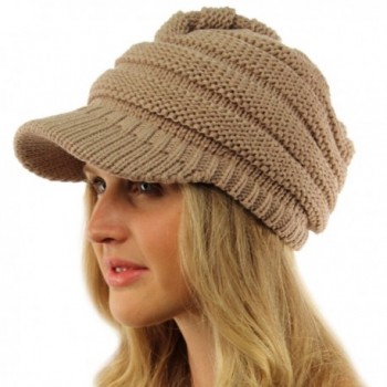 Unisex Winter Thick Chunky Stretch Knit Beanie Skully Visor Jeep Hat Cap - Taupe - CW11NBLDV5N