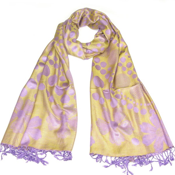 Lovarzi Women Floral and Polka Dots Pashmina Scarf - Ladies winter scarves - Golden & Purple - CK11I2DFS1F