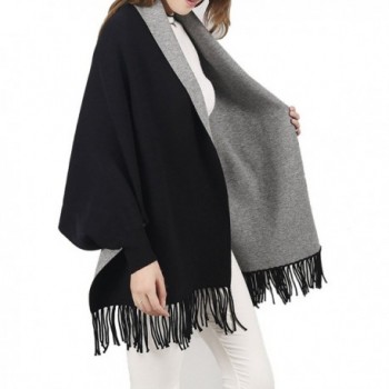 Women Reversible Cape Cloak Pashmina Poncho Scarf Shawl Wrap - Black ...