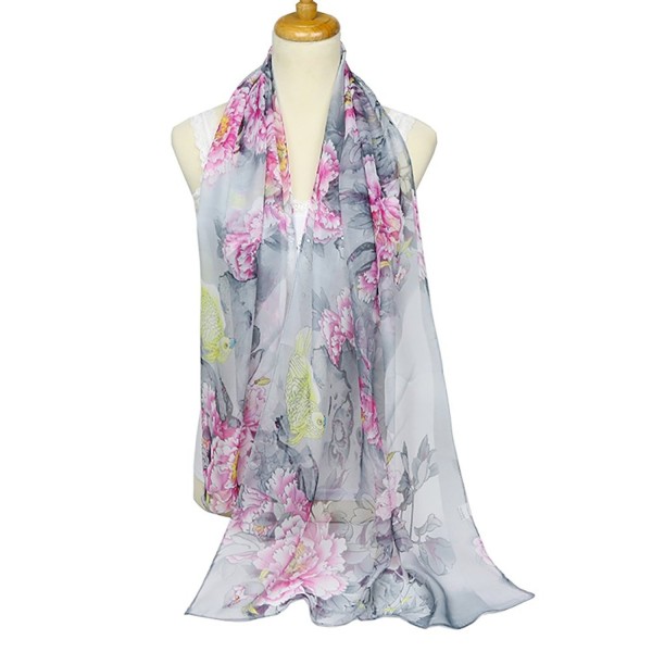 ChikaMika Women's Silk Scarf Soft Voile Scarf Wrap Shawl Scarves - Pink&grey - C21882OIOSE