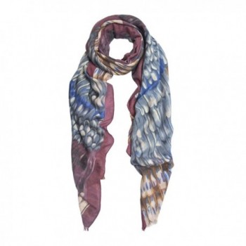 Elegant Multi Color Feather Print Frayed Edge Fashion Scarf Shawl Wrap - Purple - CA12MTDEZPX