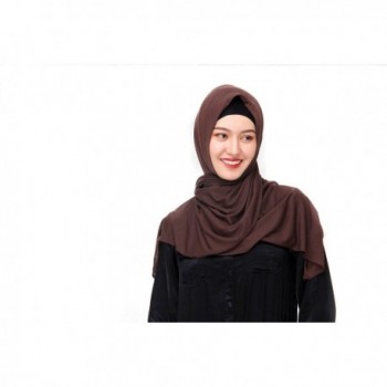 Uphily Classic Long Muslim Scarf Head Cap Shawl Poly Cotton Jersey Hijab Scarf - Dark Brown - CQ184Z5HZDL