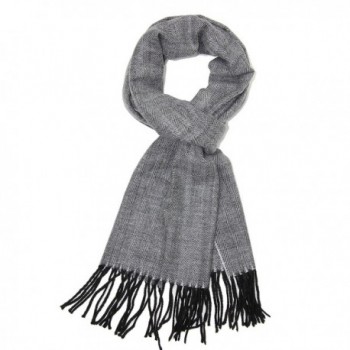 Achillea Soft & Warm Tartan Plaid Checked Cashmere Feel Winter Scarf Unisex - Black/Light Grey Herring Bone - CW12N0EW0UP