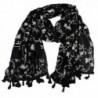Women's Embroidery Floral Cotton Stole Wrap Tassel Edge Oblong Scarf Shawl - Black - C812096B53H