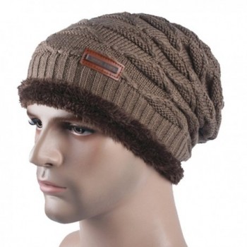 Spikerking New Mens Knitted hats Plush Lining Winter Thick Beanie Hat Skull Cap - Khaki - C6186YHLTC2