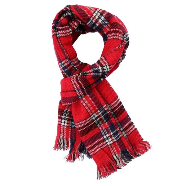 UTOVME Women Double Side Plaid Blanket Tartan Striped Cashmere Scarf Cape Shawl - Red - C61867EZRT8