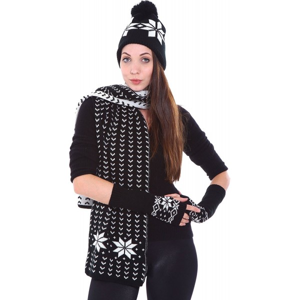 Simplicity Adult Sizes Winter Knit Scarf Beanie Gloves Set - Snow-black - CS11GQHRT61