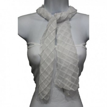 TFJ Women Fashion Long Neck Scarf Fabric Origami Geometric Long Fold Squares White - CH129GMBCP1