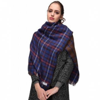Women's Plaid Blanket Winter Scarf Warm Cozy Tartan Wrap Oversized Shawl Cape - Blue-c012 - C4186GSXCHM