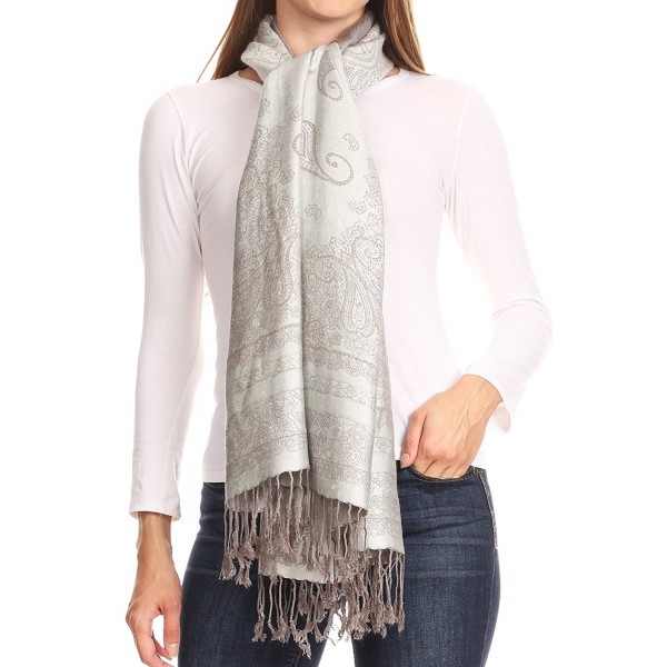 Sakkas Lightweight Two Tone Paisley Design Pashmina Fringe Scarf / Stole / Wrap - White / Grey - CR184S7EIRD