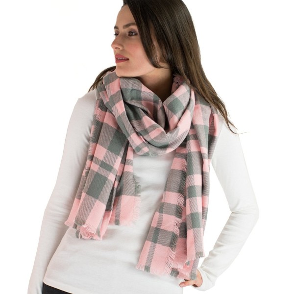 Classic Simple Plaid Blanket Scarf - Gray/Pink - C1126IRWZXP